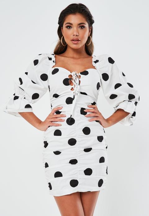 Robe Courte Blanche À Pois Nouée