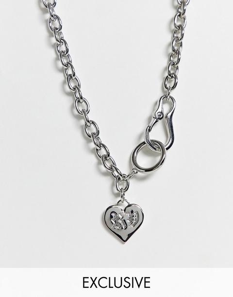 Reclaimed Vintage Inspired - Collana Con Cuore E Logo - Argento