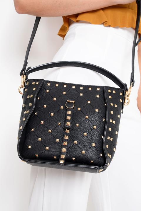 Black Studded Square Cross Body Bag - Andre