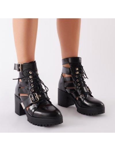 Splice Cutwork Biker Boots In Black