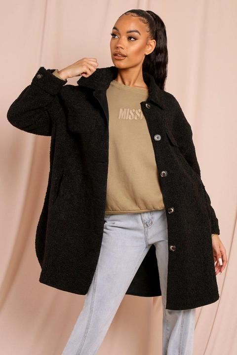 Oversized Longline Teddy Fur Jacket