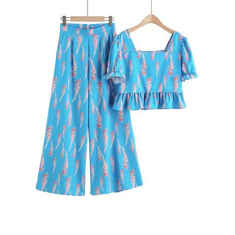 Ensemble Top À Volants À Imprimé Et Pantalon Ample