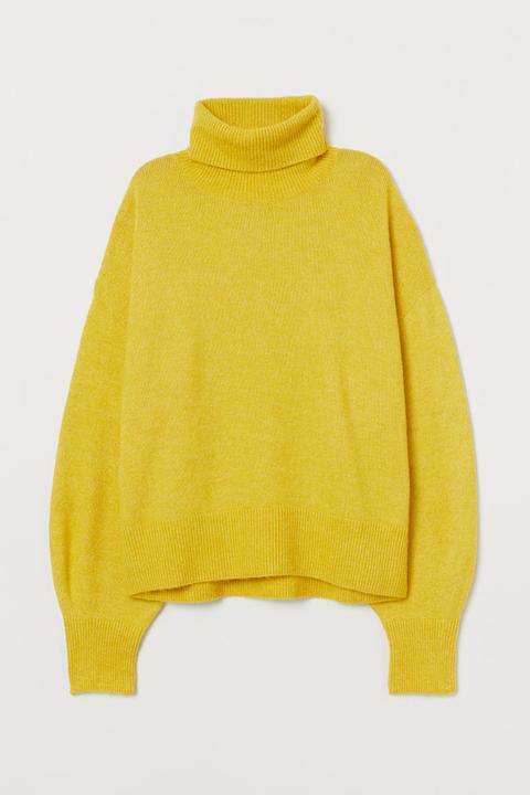 Jersey De Cuello Alto En Punto - Amarillo