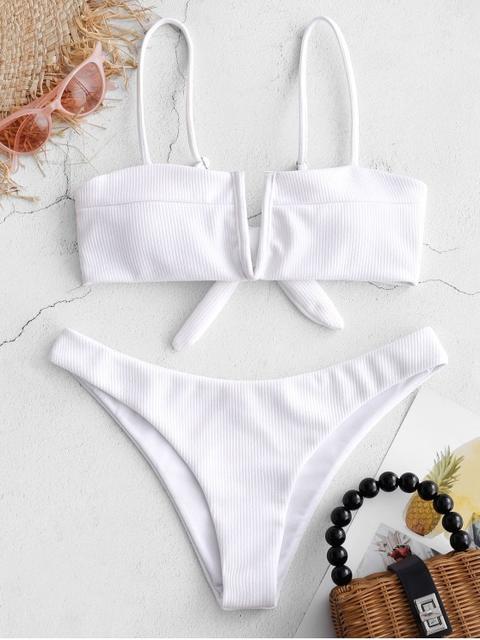 Zaful Knot V-wired Ribbed Bikini Set Bee Yellow White Black Lava Red