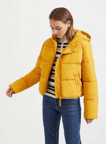 Womens Ochre Sporty Crop Puffer Coat, Ochre