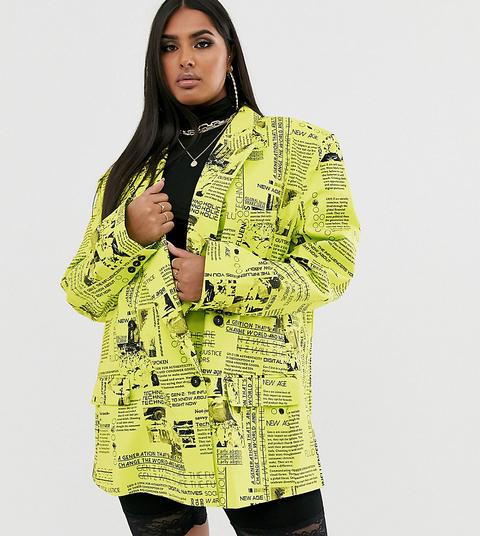 Blazer De Tendencia Con Estampado De Periódico De Collusion Plus-multicolor