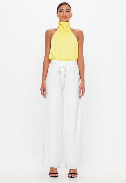 White Silky Wide Leg Trousers, White