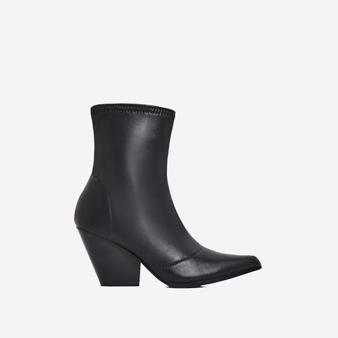 Kelsey Western Ankle Boot In Black Faux Leather, Black