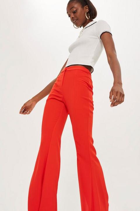 Womens Flared Split Front Trousers - Red, Red