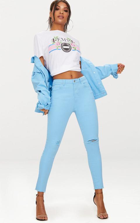 Baby Blue Rip Knee Skinny Jean
