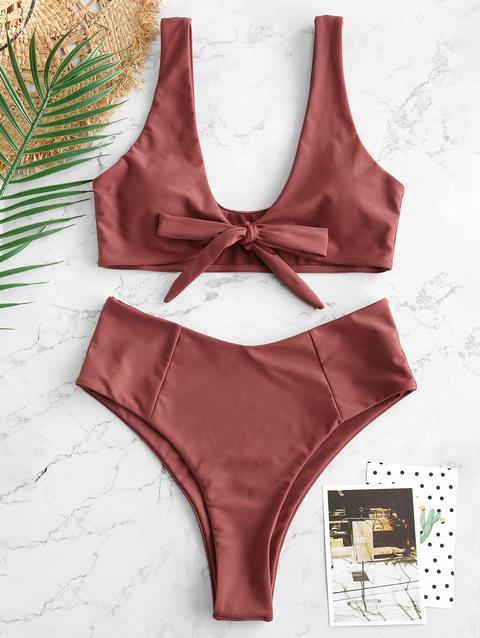 Bikini A Vita Alta Con Fiocco Purple Amethyst Chestnut Red Sea Turtle Green