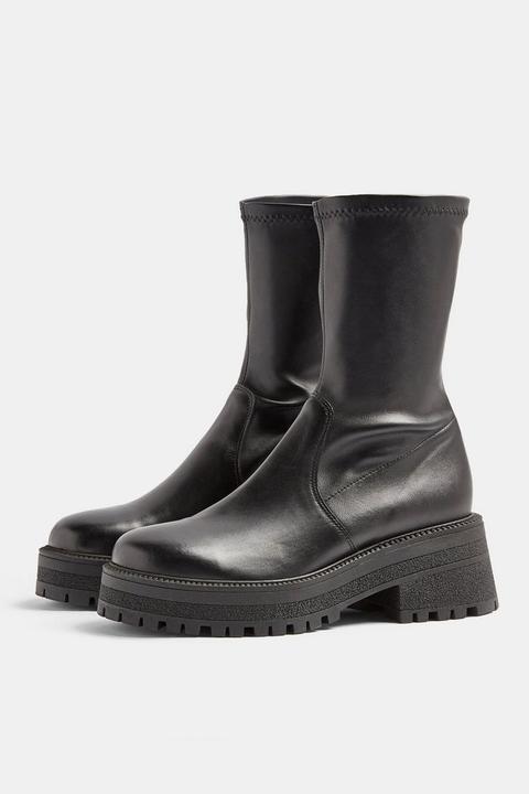 Ayla Black Leather Chunky Sock Boots