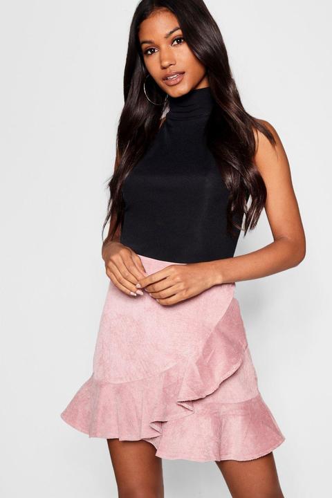 Womens Wrap Ruffle Cord Mini Skirt - Pink