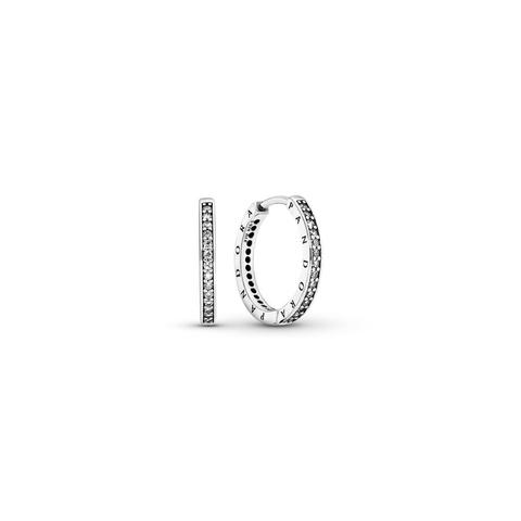 Sparkle & Pandora Logo Hoop Earrings - Sterling Silver / Clear