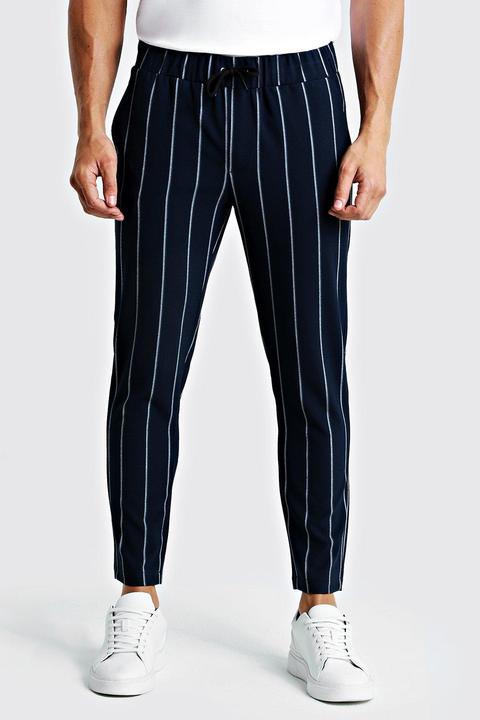 Pantalon De Jogging Court Habillé À Rayures Larges Homme - Marine - Xl, Marine