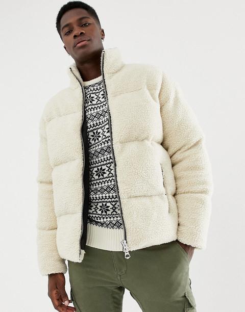 Asos Design - Steppjacke Mit Teddyfell In Ecru - Beige