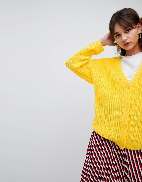 Asos Design - Cardigan Oversize A Coste Larghe Con Bottoni - Giallo