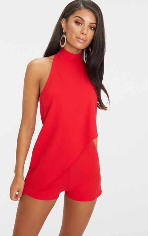 red long sleeve playsuit