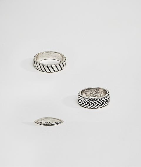 Asos Design - Lot De Bagues Brossées - Argent Poli