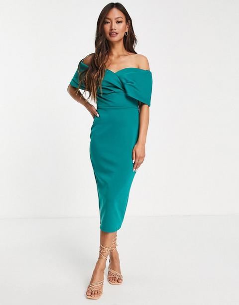 Vestido Midi Verde Esmeralda Ajustado Con Escote Bardot De True Violet