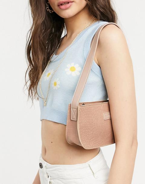 Claudia Canova Baguette Shoulder Bag In Cream Croc-white