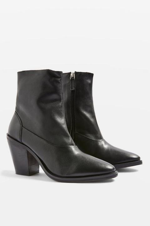 Womens May Leather Ankle Boots - Black, Black