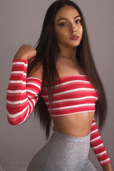 Red Striped Lace Up Back Crop Top - Cerys