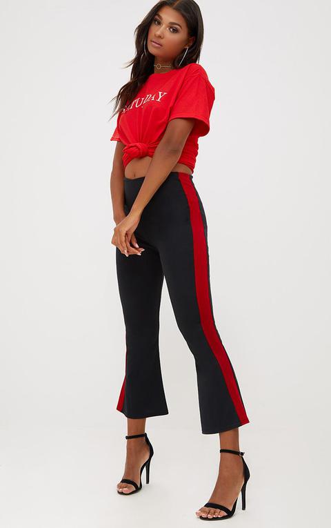 Black Track Stripe Kick Flare Trousers