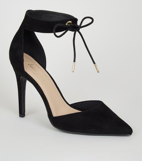 black heels with tie strap