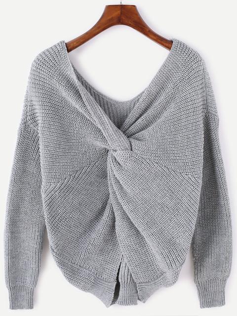 Jersey Con Cuello En V Espalda De Twist - Gris