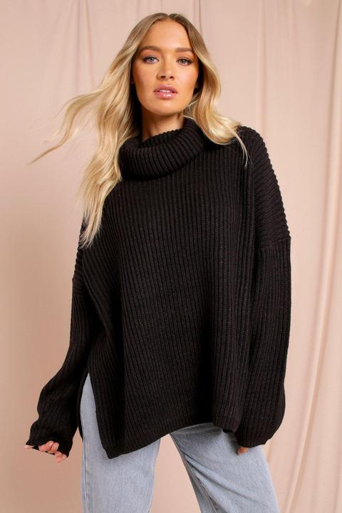 Oversized Split Side Roll Neck Jumper