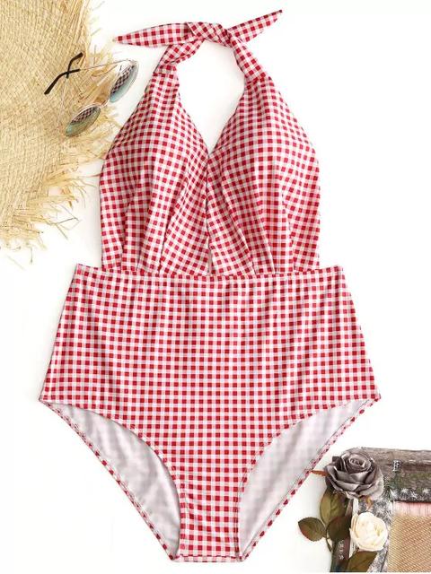 Halter Plaid Tallas Grandes Traje De Baño