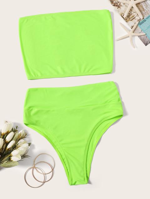 Set Bikini Bandana In Neon Con Vita Alta