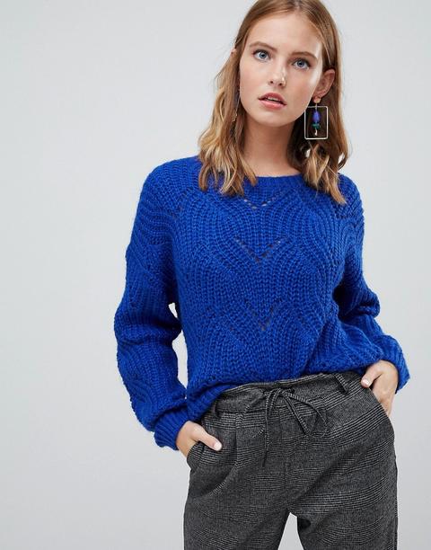 Only - Pullover Mit Zopfmuster - Blau