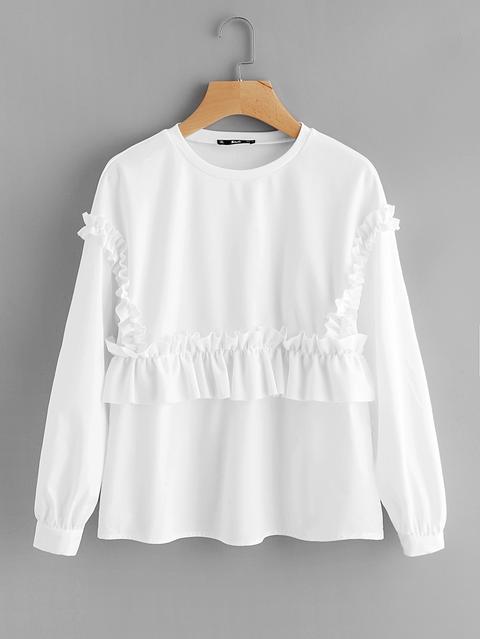 Shirred Frill Embellished Sweatshirt