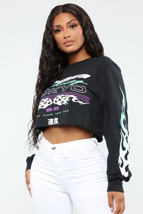 Tokyo Tribe Ls Crop Top - Black