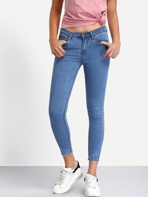 Frayed Light Blue Skinny Ankle Jeans