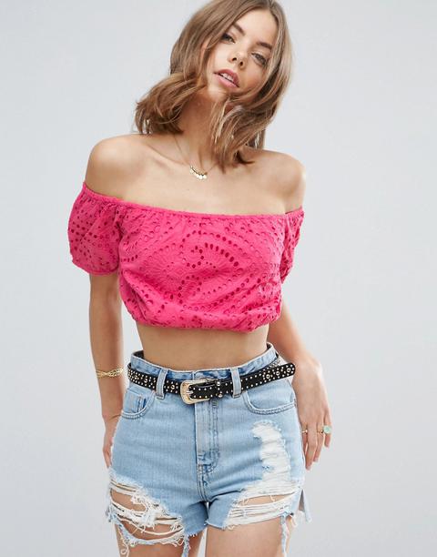 Asos - Top Corto Di Pizzo - Rosa