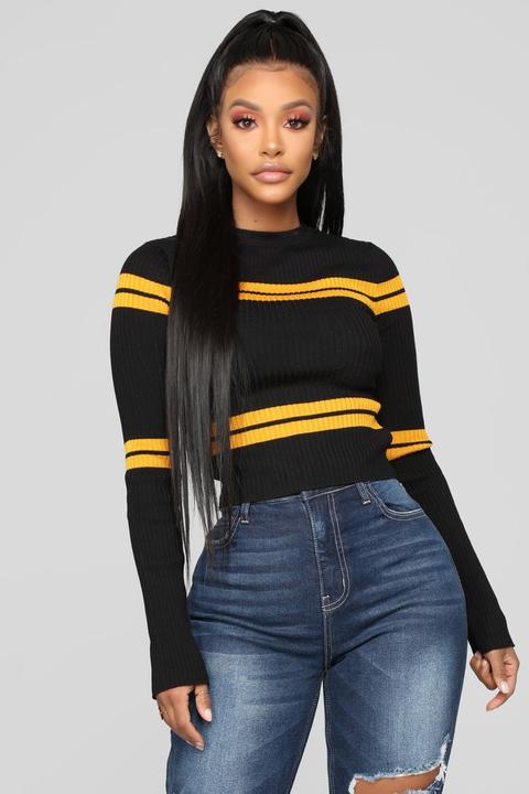 Contrast Striped Sweater - Black/combo