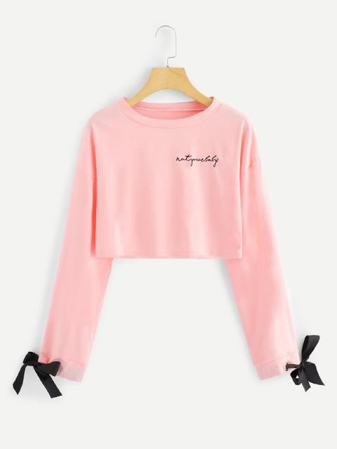 Casuale A Tinta Unita Ricamo Pullover Rosa Felpe