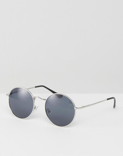 Asos 90s Metal Round Sunglasses In Silver