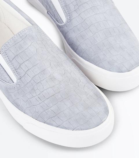 Grey Faux Croc Slip On Trainers New Look