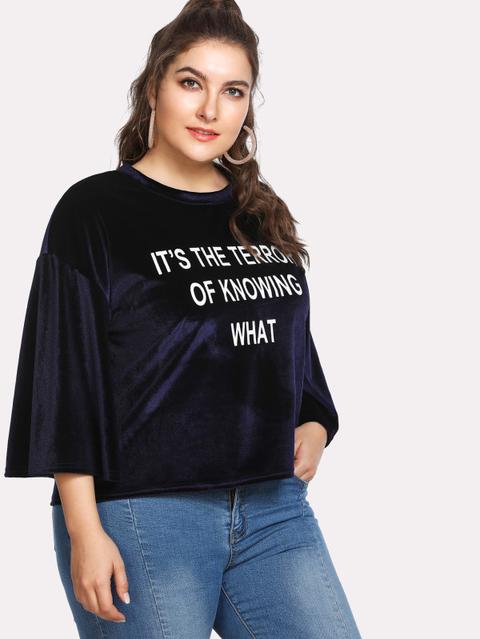 Camiseta De Terciopelo Con Slogan