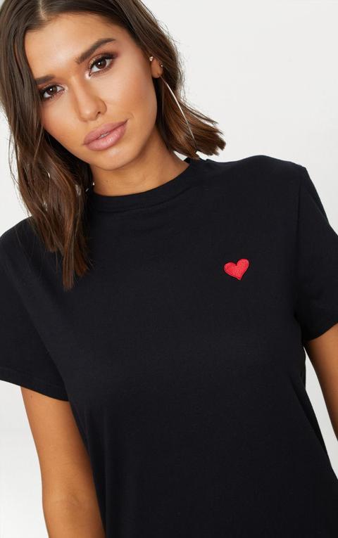 Black Heart Embroidered T Shirt Dress