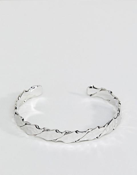 Asos - Bracciale Rigido Martellato Taglio Grezzo - Argento