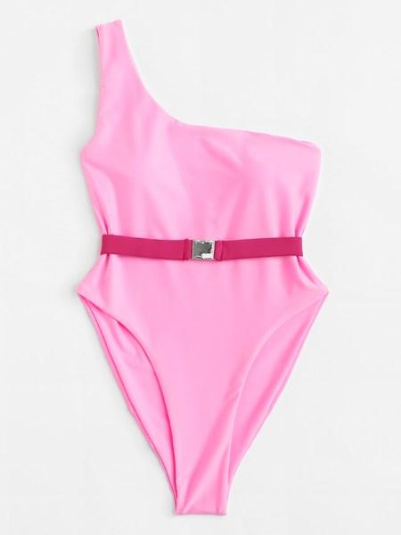 One Shoulder Plain Swimsuit