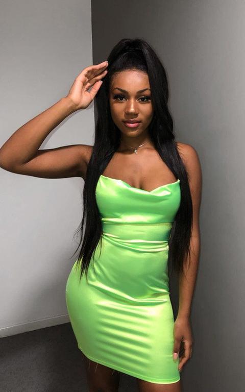 Roisin Satin Backless Mini Dress In Neon Green