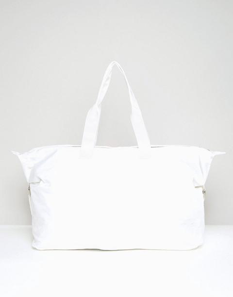 Asos - Lifestyle - Borsa Grande Ampia Con Zip Con Fettuccia A Contrasto - Bianco