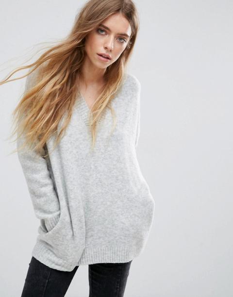 Asos - Maglione In Misto Lana Con Scollo A V - Grigio