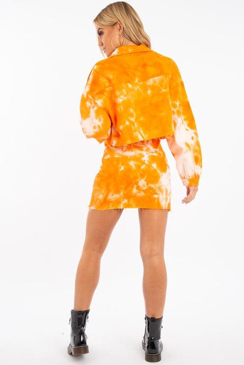 orange denim skirt and jacket